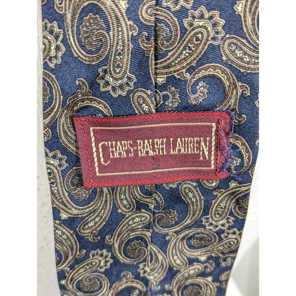 Vintage Ralph Lauren Chaps Pure Silk Neck Tie Black Brown Paisley Office Classic - Picture 5 of 5